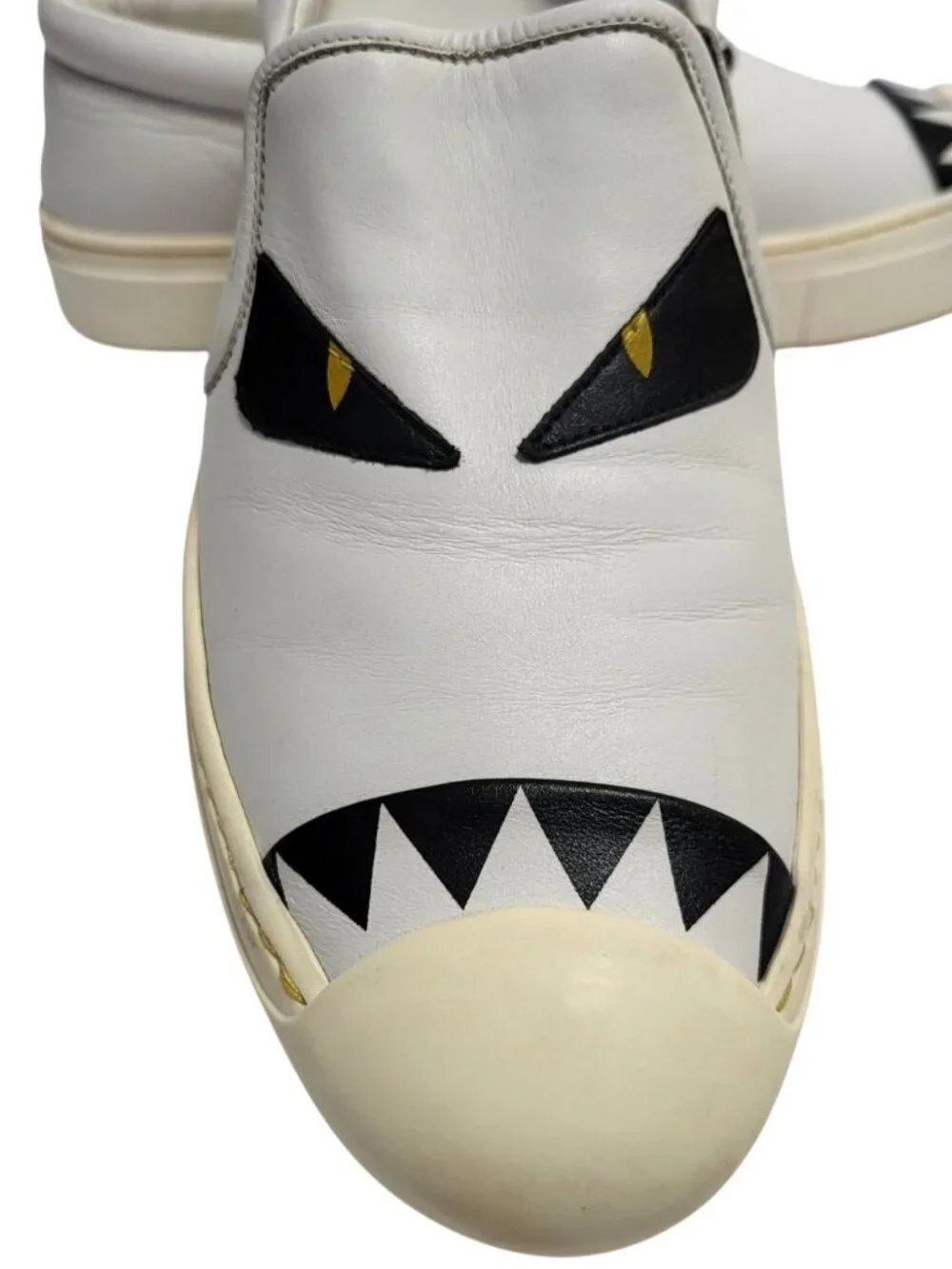FENDI Bag Bugs Monster Eyes Leather Slip On Sneakers White Shoes